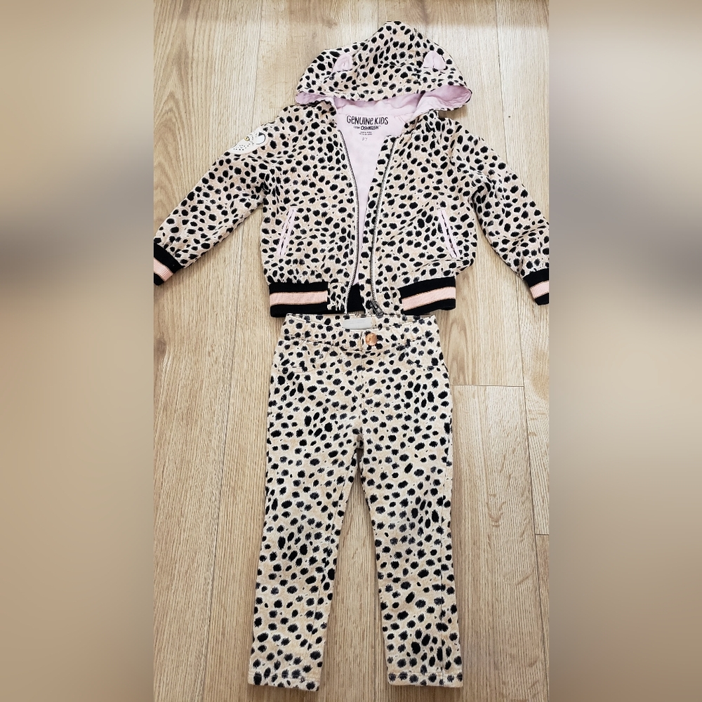 OshKosh B'gosh Leopard Print Kids Matching Set - Black and Tan